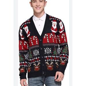 Daisys Boutique‎ Mens Christmas Cardigan Sweater Navy Santa Rudolph Size Small